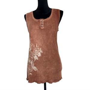 Vintage Y2K Apt. 9 Boho Acid Wash Rhinestone Brown Floral Tank Top